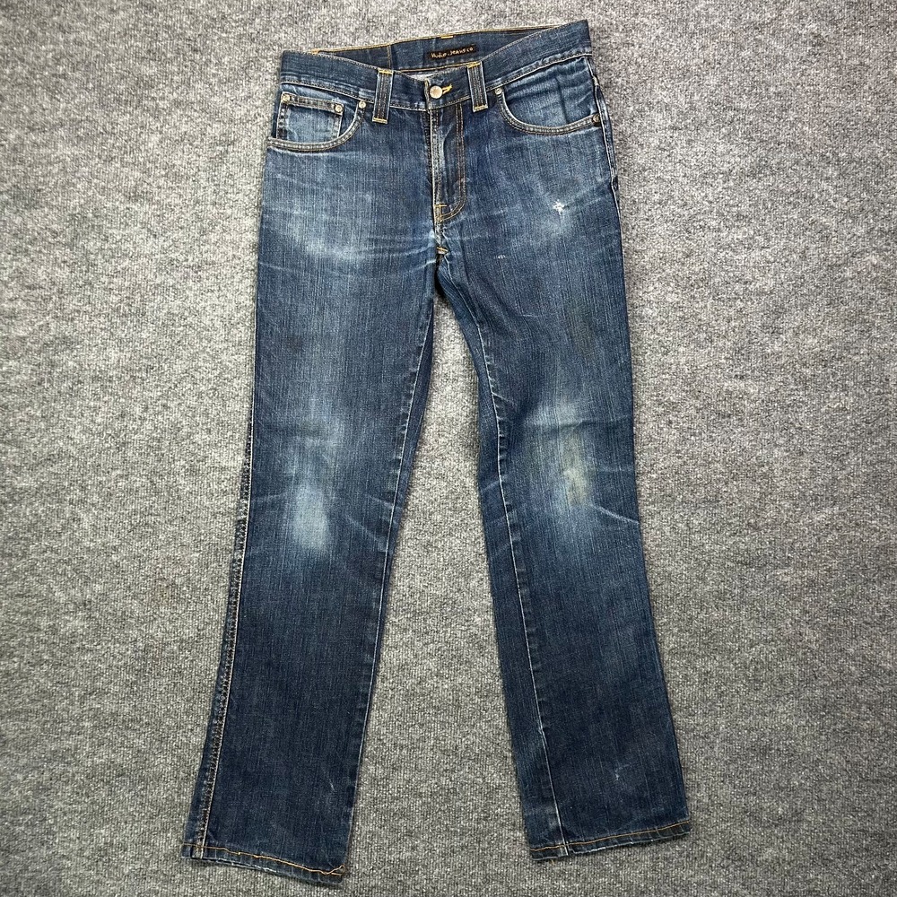 Nudie Jeans Co Slim Jim Jeans Men's Blue Denim Mid Rise Straight Classic - 30X34